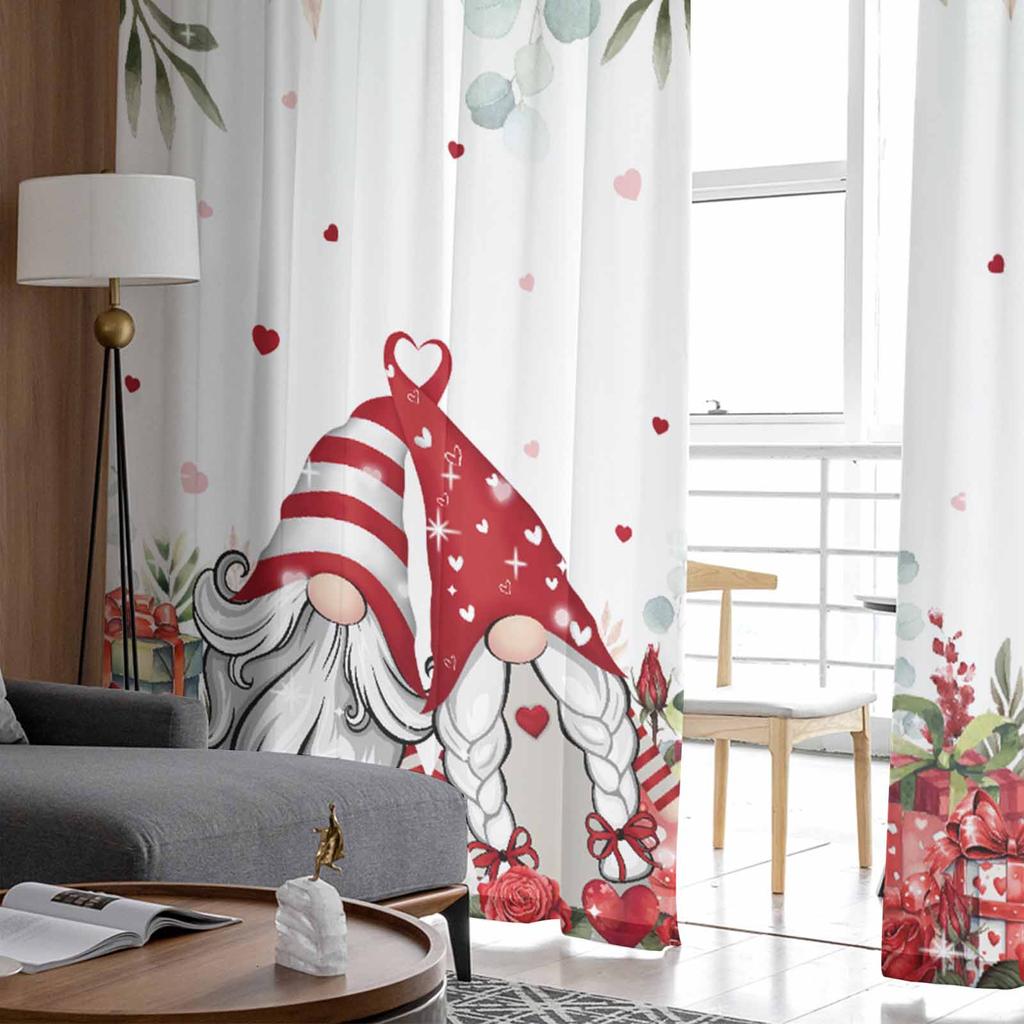 Valentine'S Day Rose Love Gnome Tulle Curtains For Living Room Sheer Curtain For Bedroom Kitchen Blinds Voile Curtains