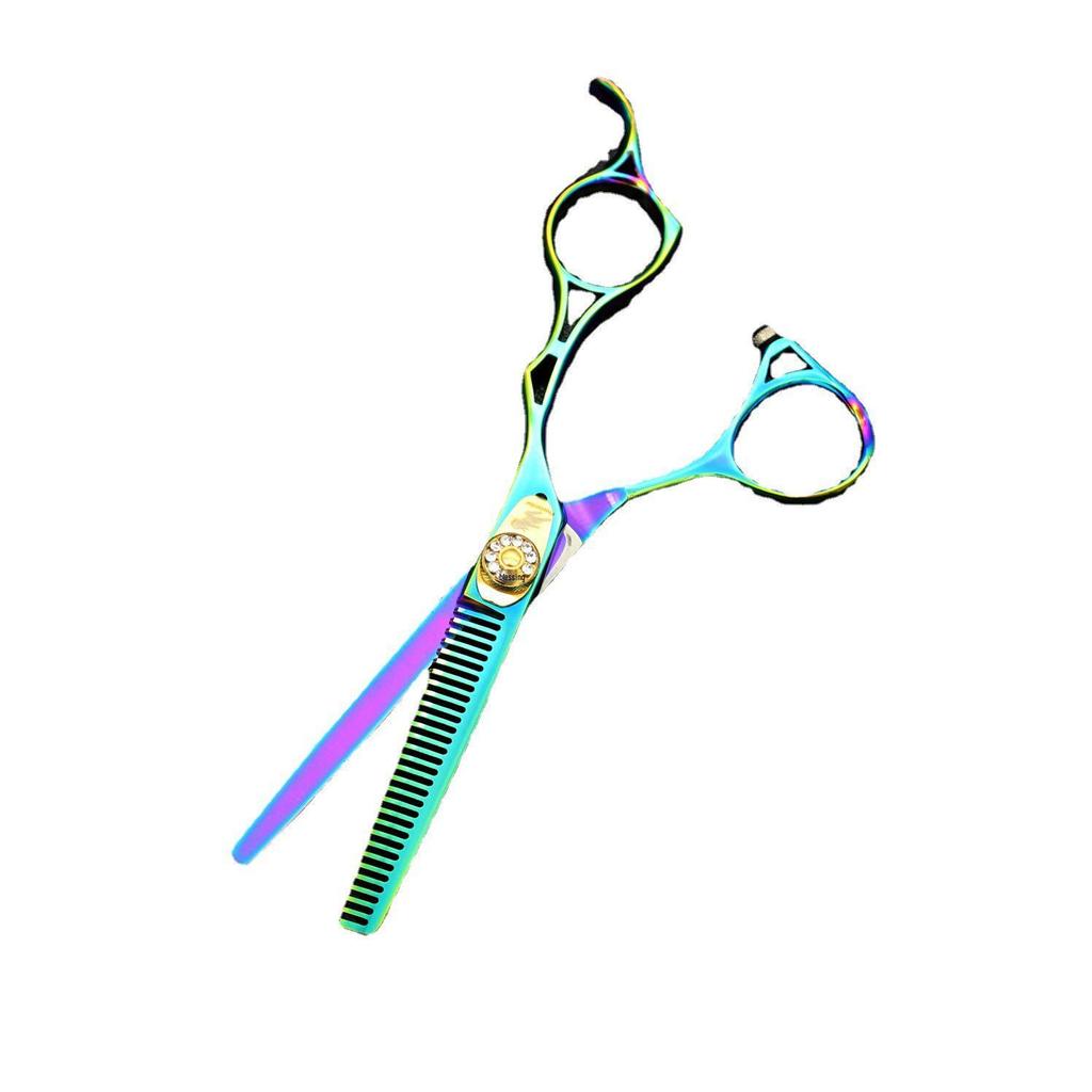 6.0-inch Green Hollow Handle Barber Scissors Set: Straight and Thinning Shears