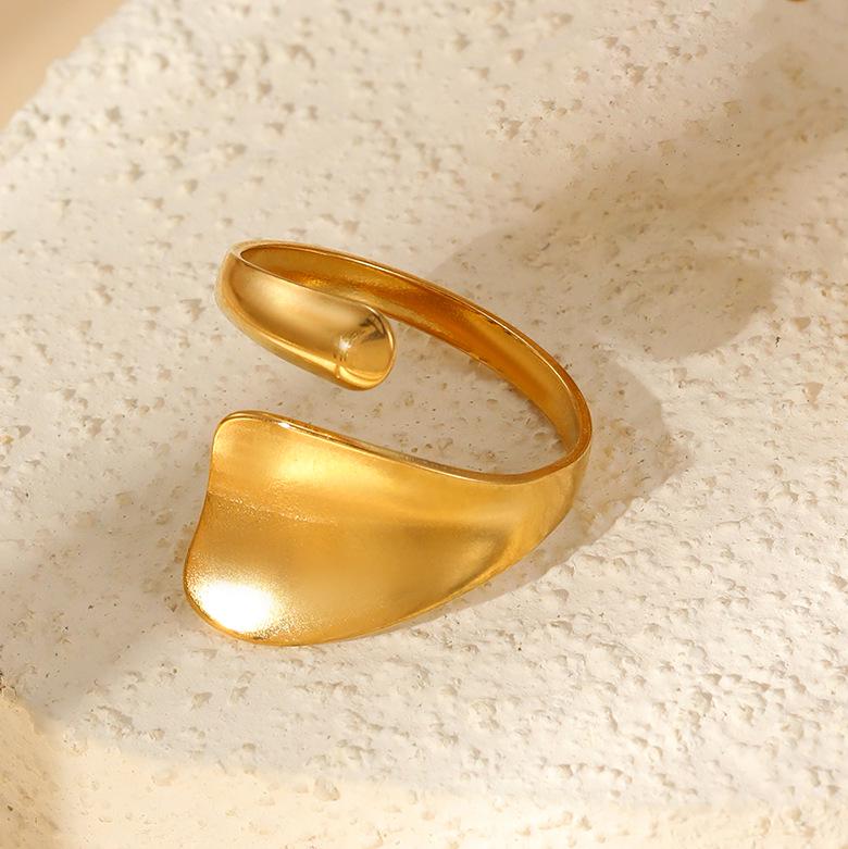 Inel deschis contemporan european și american din oțel inoxidabil placat cu aur de 18k pentru femei - Bijuterii versatile, elegante cu personalitate