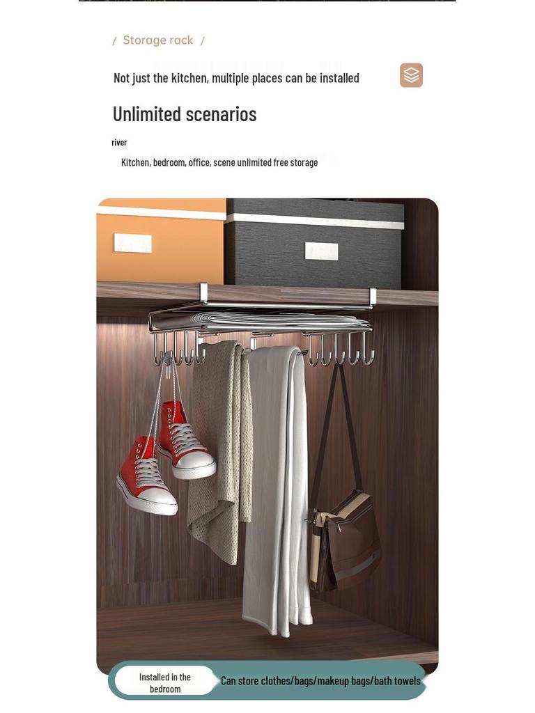 Stainless Steel Kitchen Storage Rack: Hanging Organizer with Cabinet Baskets & Paper Towel Holder
