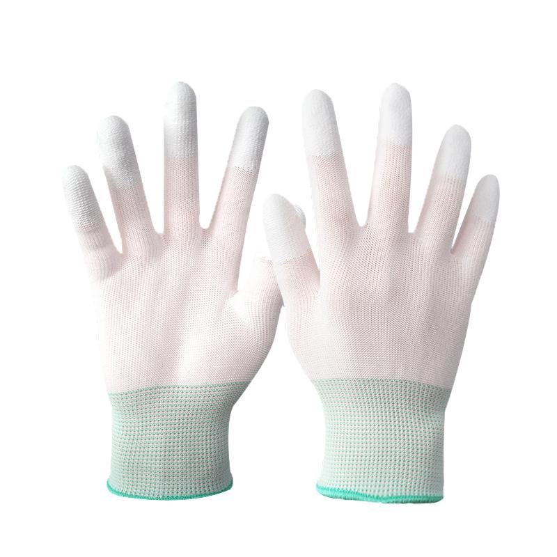 13G Nylon Gloves with White PU Coating on Fingertips, Multi-purpose Protective Nylon Polyester Gloves (White,S) белый