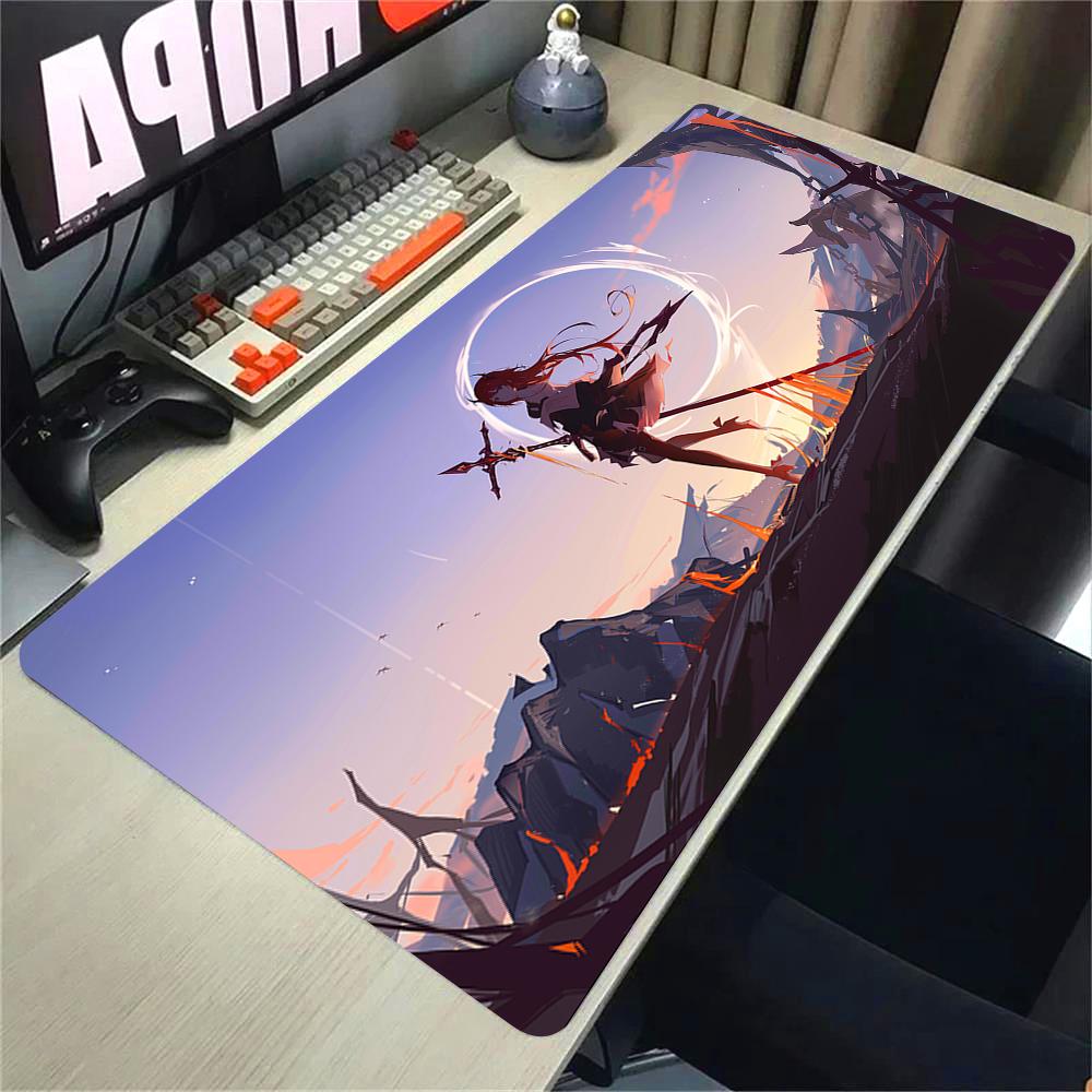 Antislip Gaming Desk Mat with Stitched Edges Stylish Arknights Anime Girls Battle Design Large Mouse Pad for Home Office Use