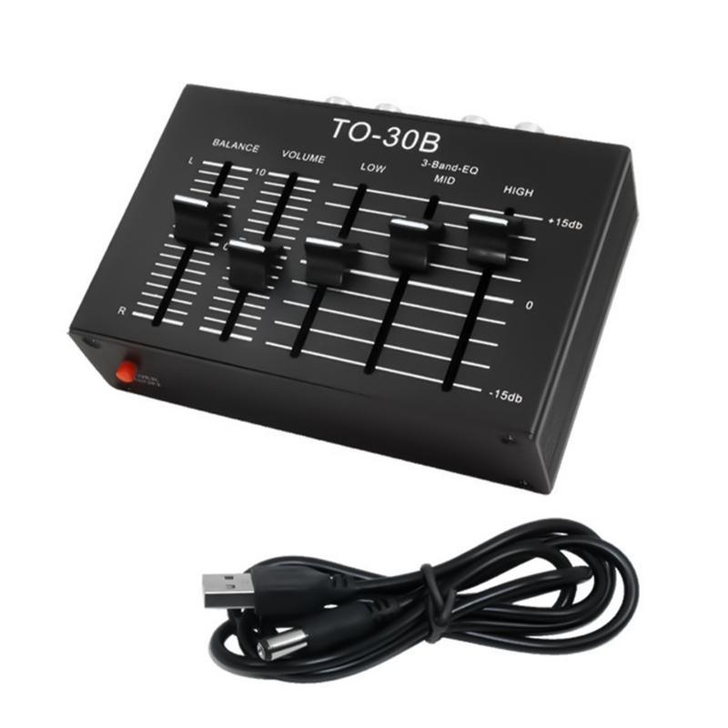 Tragbarer Stereo-Audio-Vorverstärker mit Bass-, Mitten- und Höhenregelung, Stummschaltung und Stereo-Balance-Regler