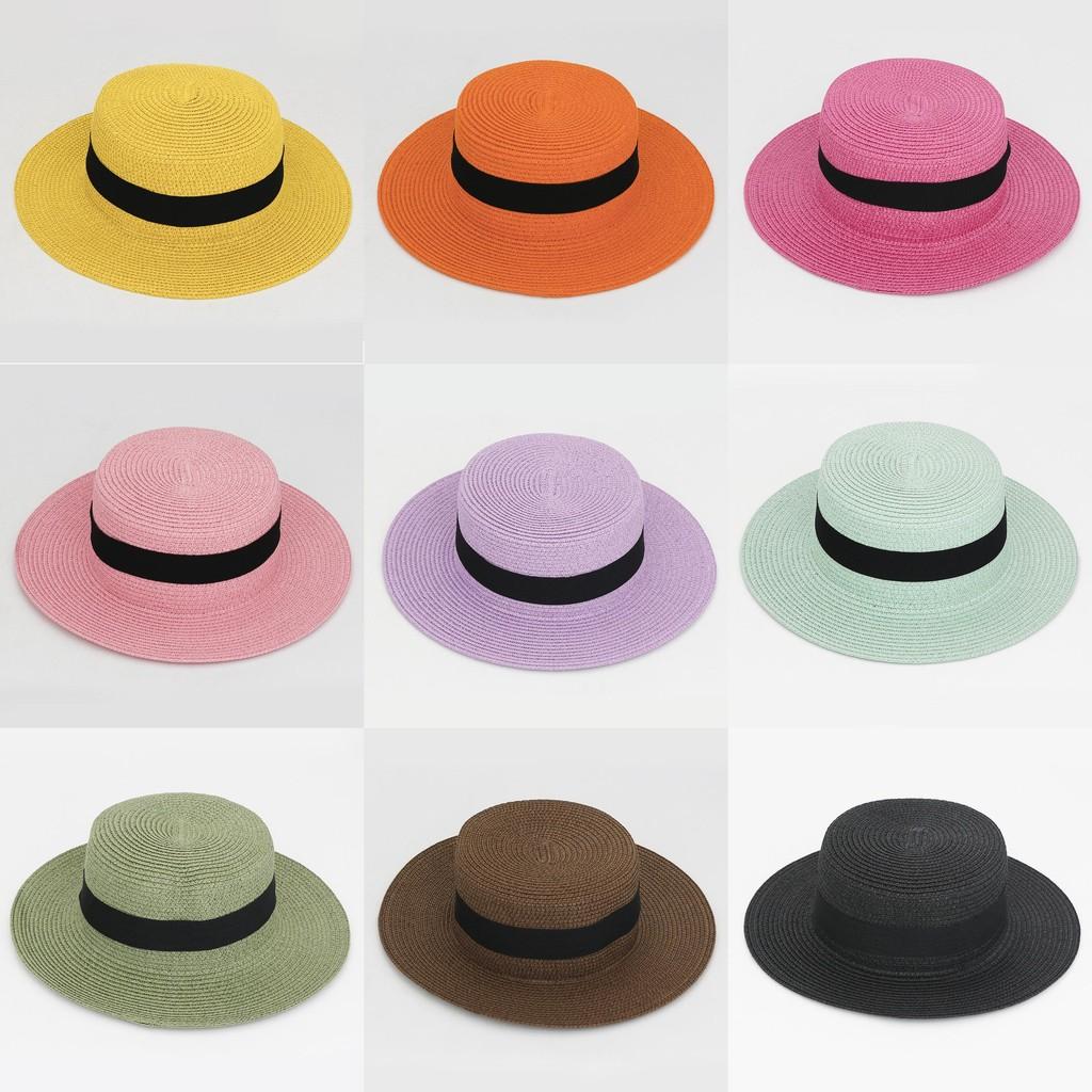 Color Square 20 Buckle Round Straw Hat Summer Travel Sunshade Cap Breathable