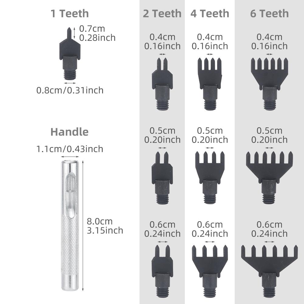 1set leather punching cut tool with interchangeable multiple teeth heads, multifunctional DIY leather handicraft stamping tool