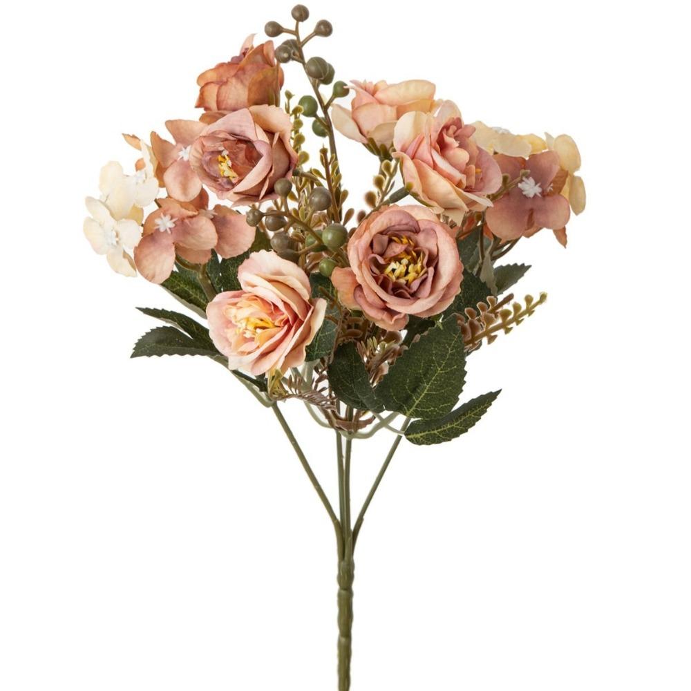 

DIY Silk Rose High Quality Bridal Bouquet New Artificial Flower Garden Party рожевий