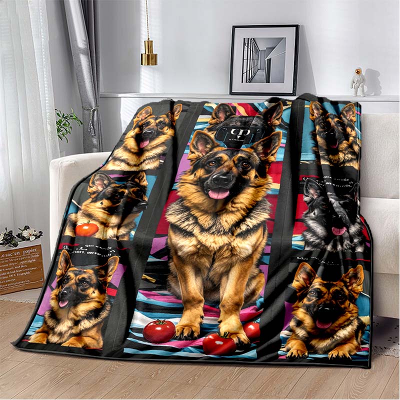 German Shepherd Dog Photo Collage Print Flannel Blanket, Pet Lover Throw Blanket
