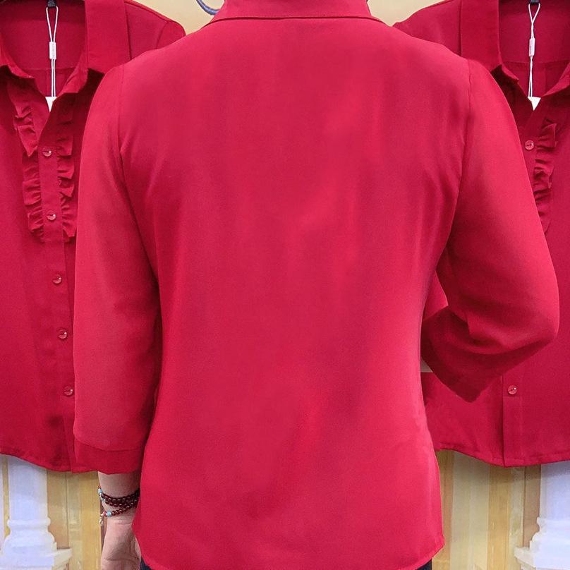 Plus Size Women's Autumn Loose Ruffle Seven-Sleeve Top for Middle-Aged & Elderly Moms