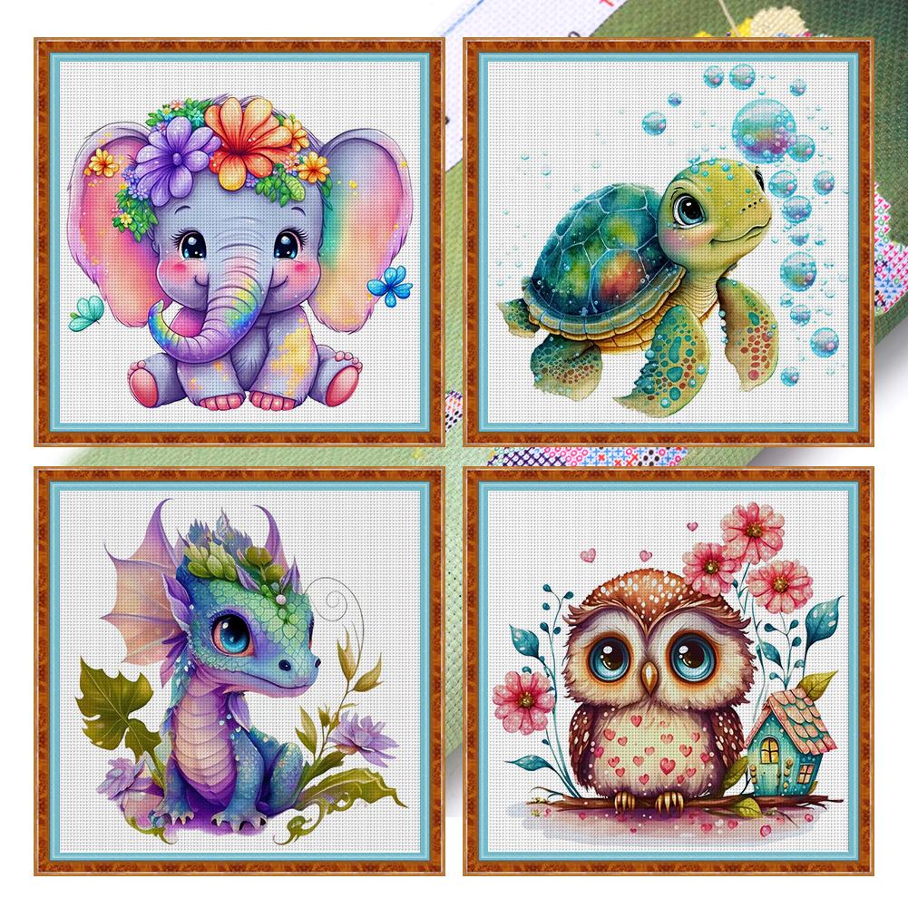 4pcs Full Embroidery Eco-cotton Thread 18CT Printed Animal Cross Stitch Artwork