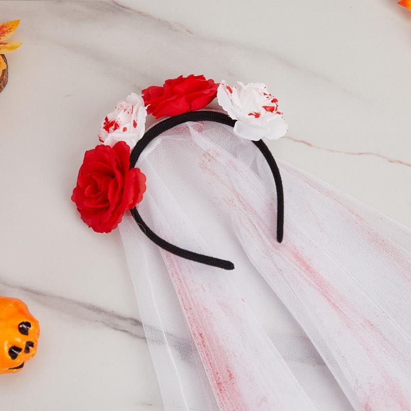 Halloween Veil Black Veil Day of The Dead Terrifying Eyeball Headwear Rose Hairband Blood Veil