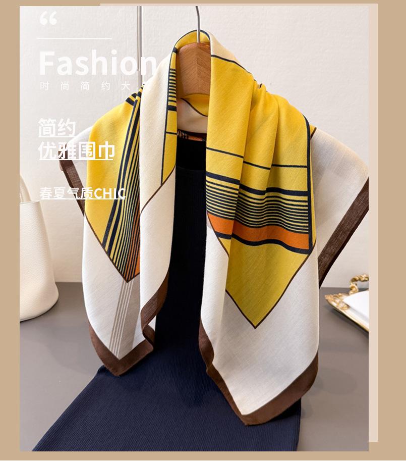 Geometric Contrasting Herringbone Pattern Cotton and Linen Small Square Scarf Silk Scarf Imitation Velvet Headscarf Shawl Sun Protection Scarf Women's