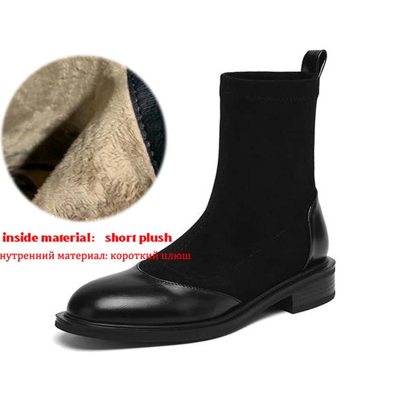 Krazing Po Microfibră Flock Iarnă Vârf Rotund Mărimea 33 Ghete Chelsea Mărimea 43 Fermoar Calitate Înaltă Tocuri Joase Botine