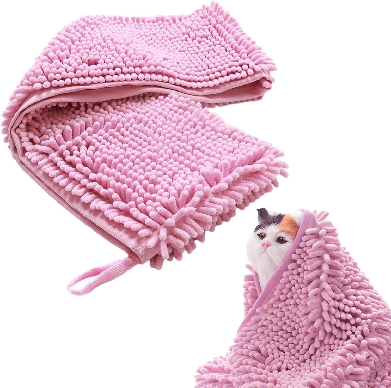 

Мягкий банный халат для собак, полотенце, быстросохнущее полотенце для домашних животных, волокнистое впитывающее полотенце для кошек, удобное полотенце для чистки домашних животных, аксессуары розовый