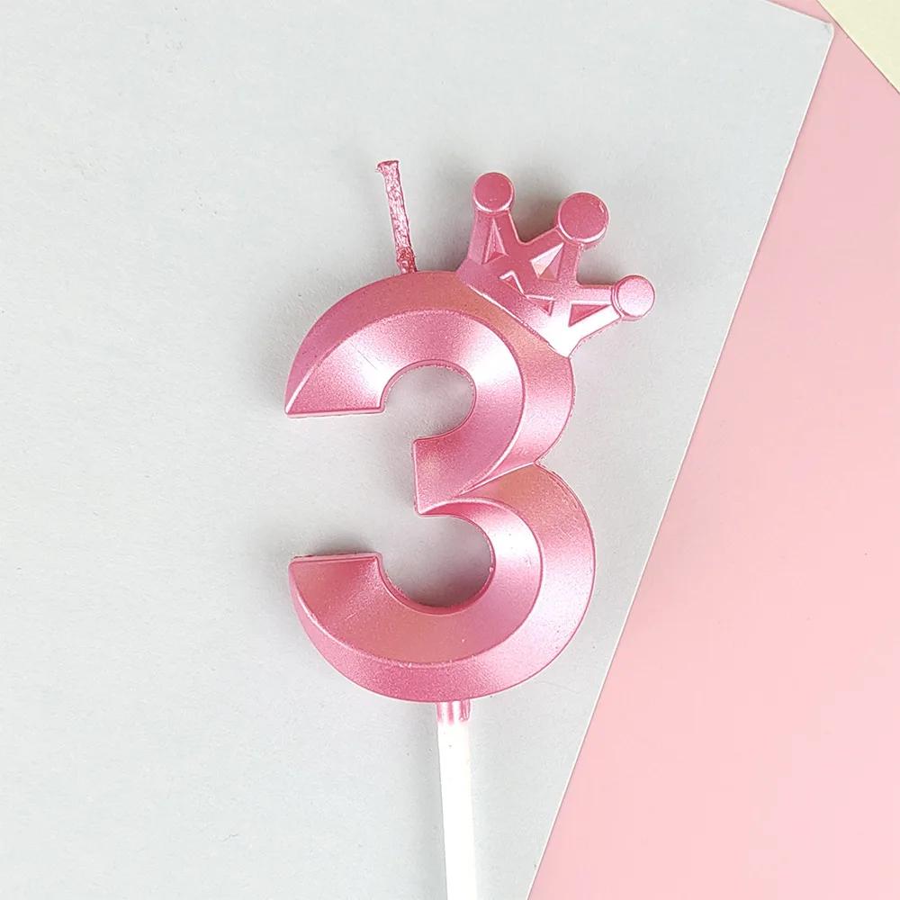 Pink Macaron Candy Color 0-9 Birthday Party Cake Decoration Baking Plug-in Creative Age Digital Candle