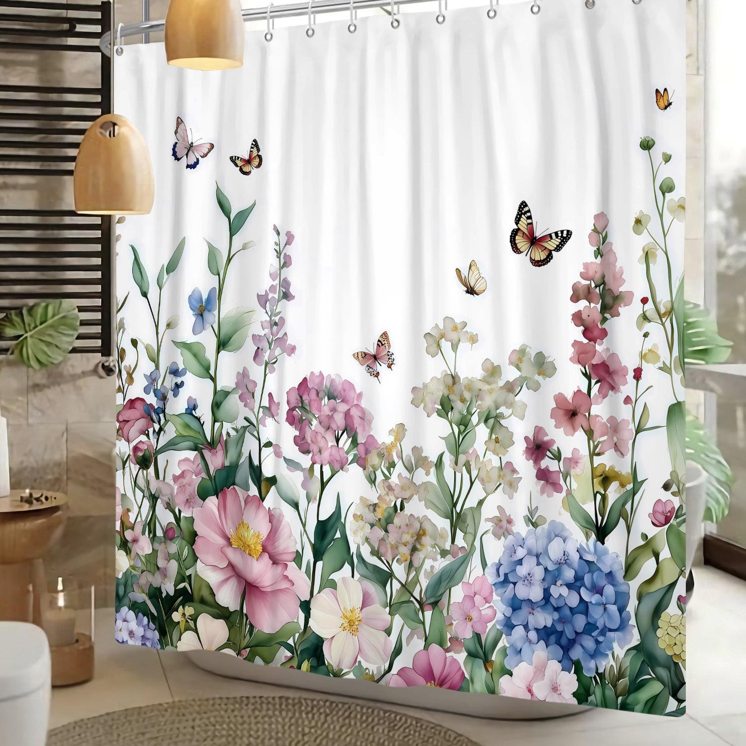 

Flowers Grass Green Plants Waterproof Shower Curtains Spring Garde Bathroom Curtain Home Decor Washable Bathroom Accessories W60H190(CM)-1 Pcs