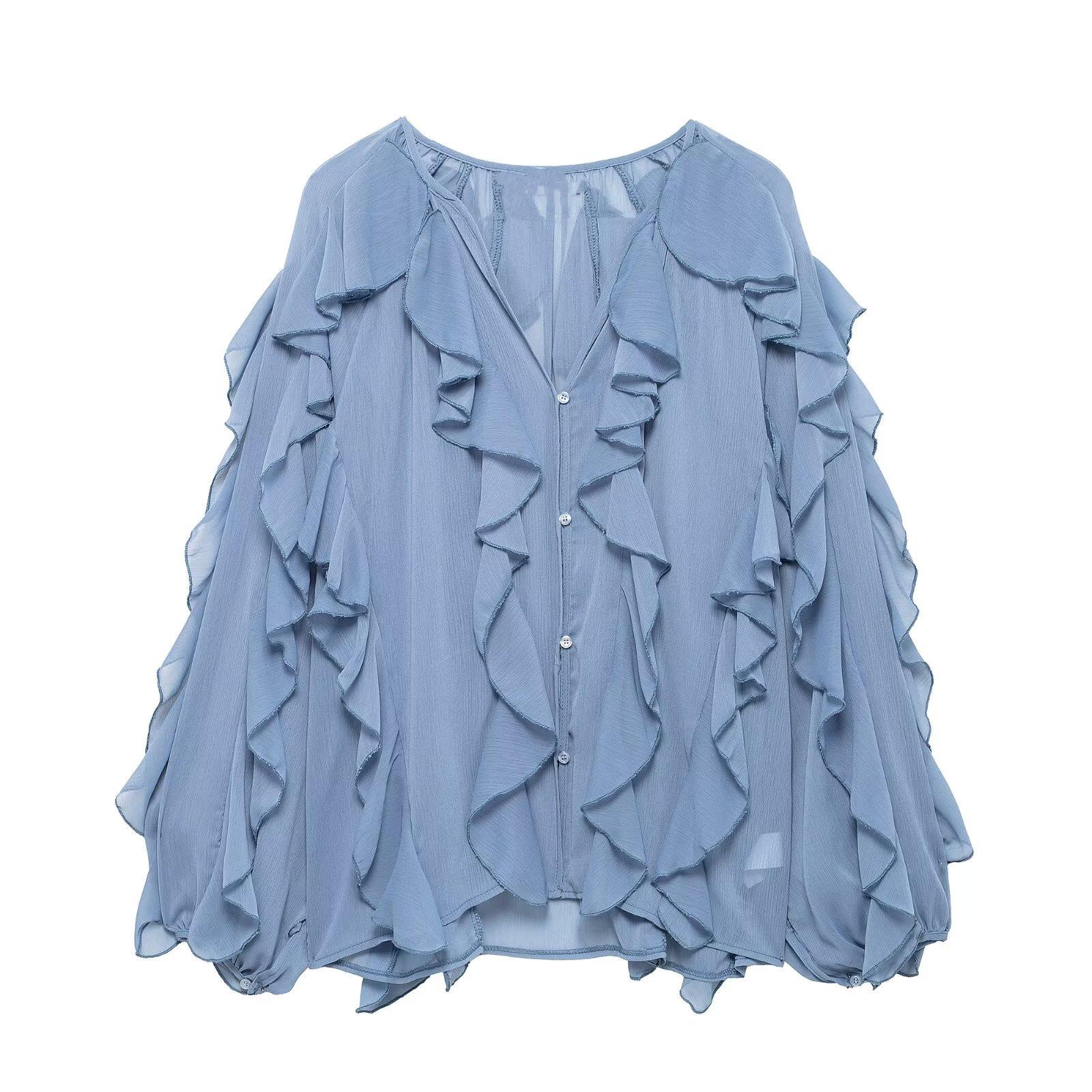 

2025 Spring/Summer Women s Loose Minimalist V-Neck Long-Sleeve Layered Shirt Medium королівський синій колір