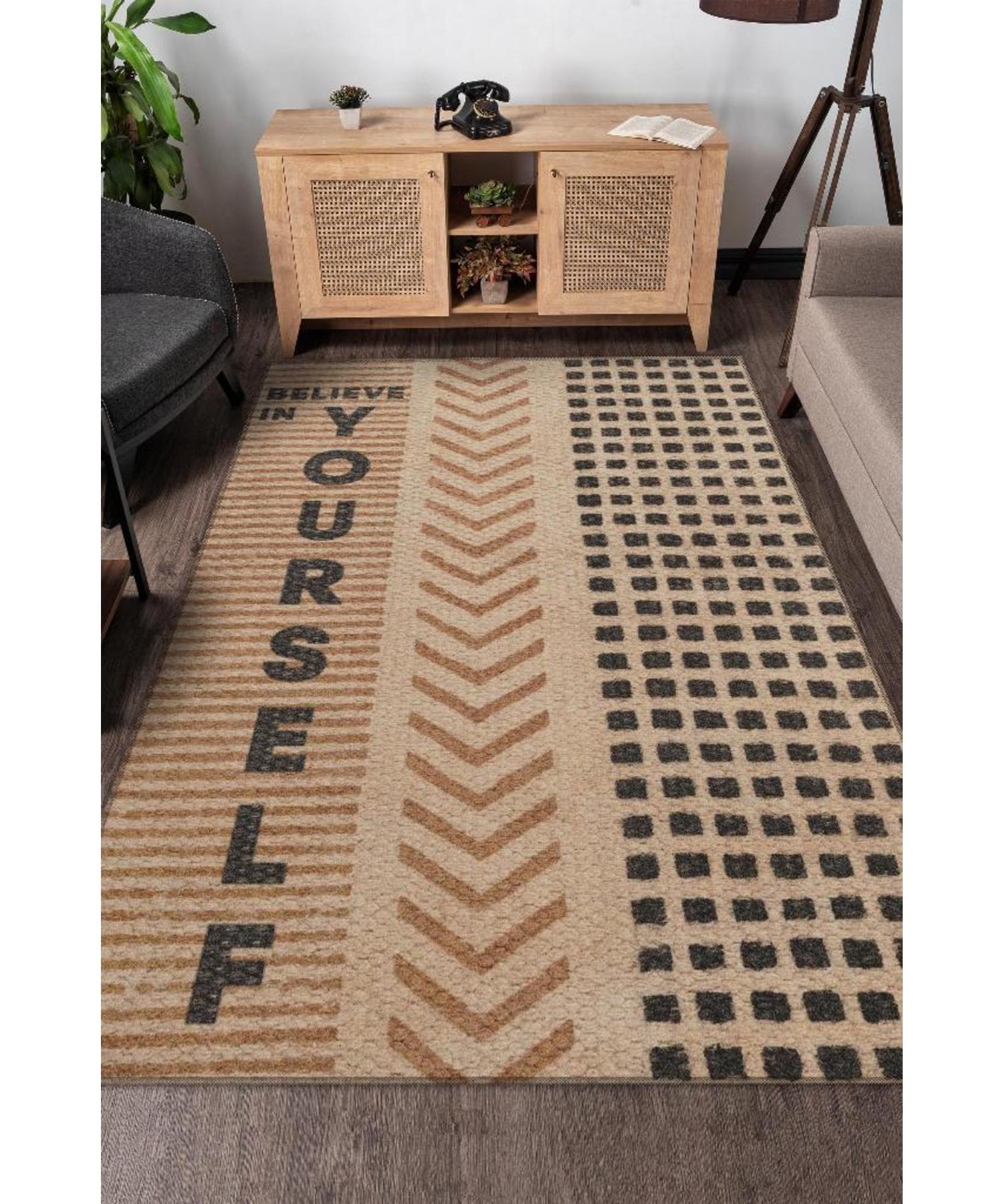 

Believe In Yourself Cotton Woven Based Washable Non-Slip Decorative Home Rug
