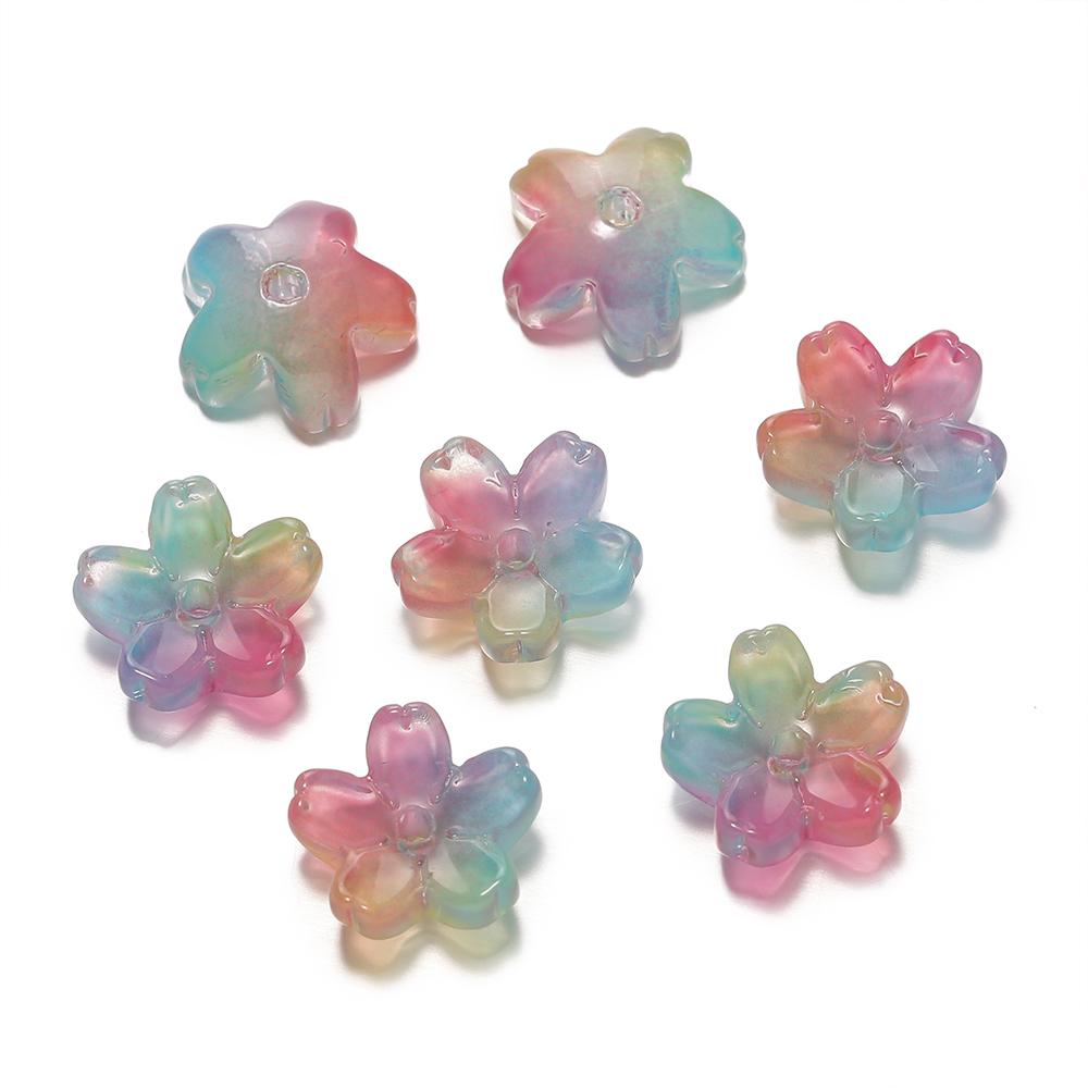 10Pcs/lot Glass Gradient Beads Cherry Blossom Scattered Beads Handcrafted DIY Production Jewelry Craft  Bracelet Accessories