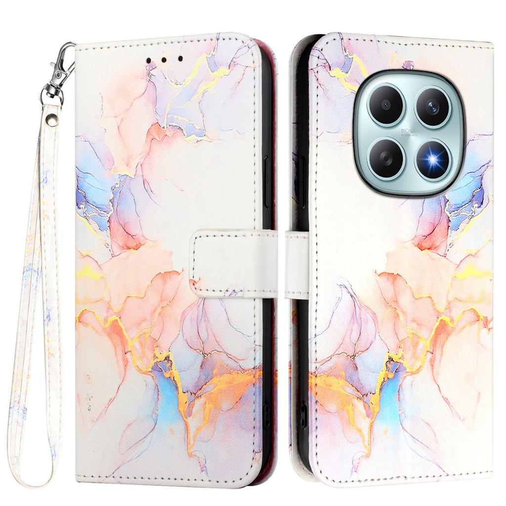 For Xiaomi Redmi Note 15 5G Case with Strap Marble Pattern Leather Phone Cover Card Holder