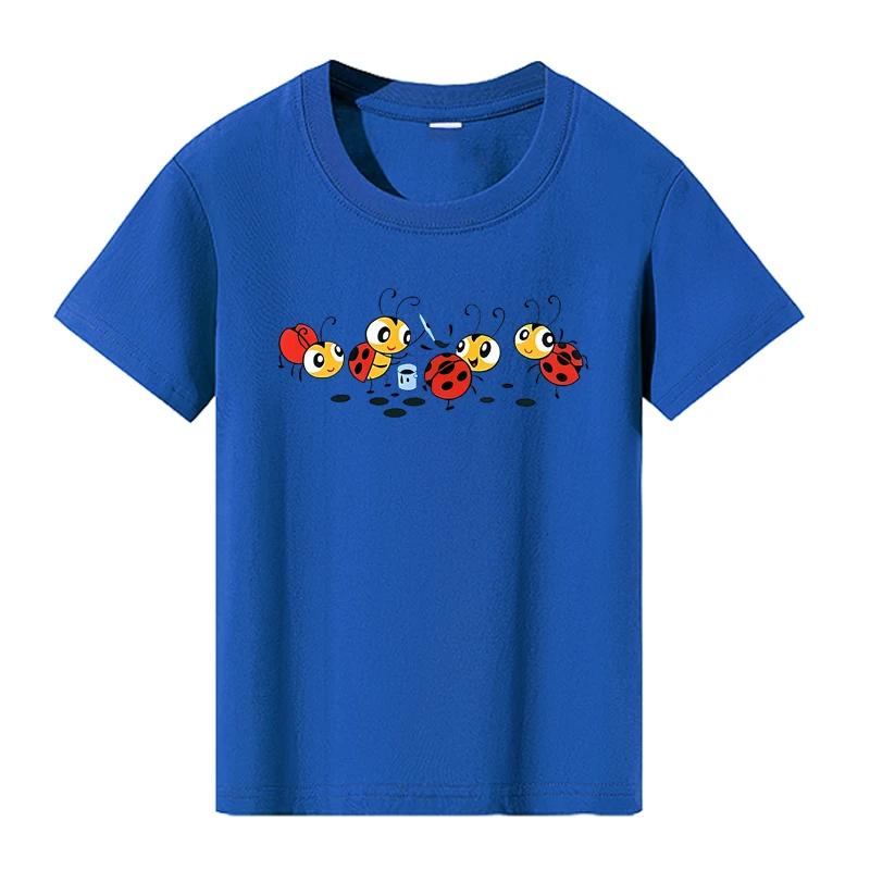 Teenager Cute Ladybug Print T-Shirt for Girls Boys Summer Children Casual Crew Neck Funny Tops Colorful Short Sleeve Kids Tees