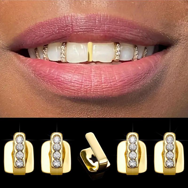 Bling Single Vertical Bar Tooth Grillz Hip Hop Rhinestone Decorative Teeth Cap for Night Club Outfit