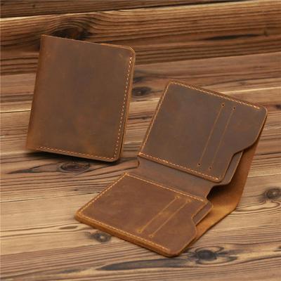 Portofel Ultra-subțire Handmade din Piele Naturală de Bărbați, Suport pentru Carduri, Portmoneu, Piele Crazy Horse, Portofele Scurte