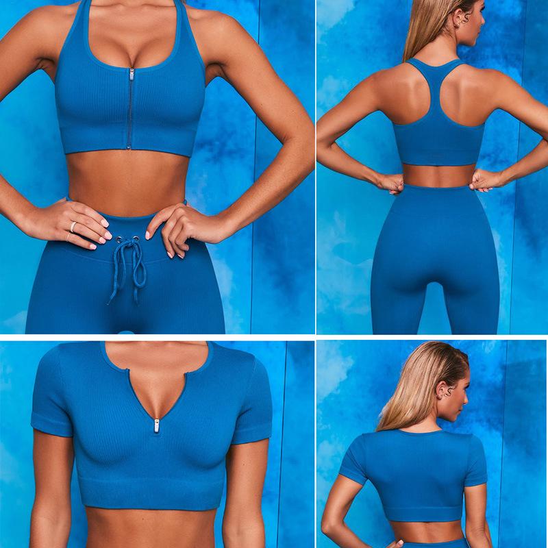 Ribbed Seamless Knitted Tracksuit: Crop Top & High Waist Butt Lift Yoga Pants, Long/Short Sleeve Options