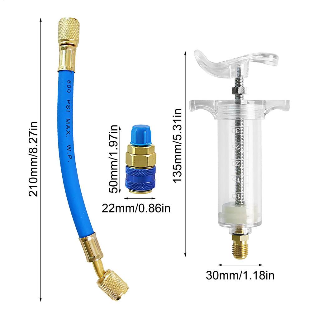 Car A/C Oil/Dye Injector 1Oz With R134A Low Side Quick Coupler Adapter 1/4 Air Conditioning Oiler Injection Syringe Repair Tools