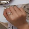 WOSTU 925 Sterling Silver Exquisite Zircon Hollow Four-leaf Clover Open Ring for Women Fine Jewelry Gift