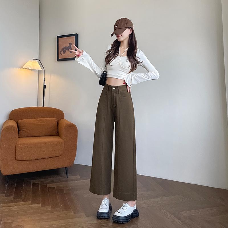 

Женские брюки с высокой талией в французском ретро-стиле с широкими штанинами длиной до пола, 2025 L