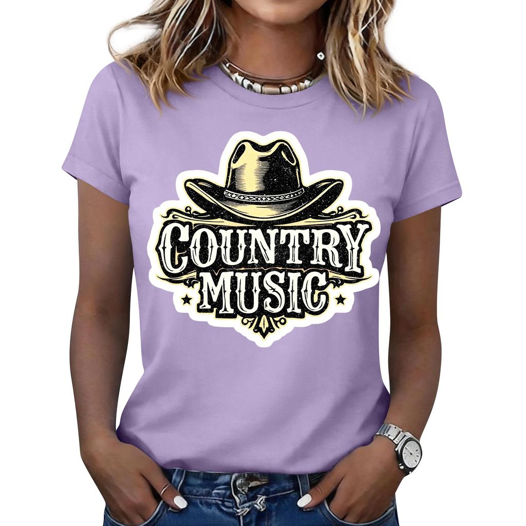 Women's Fashionable Casual Music Festival Print Round-Neck Short-Sleeve T-Shirt