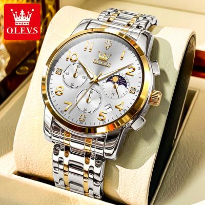 Mens Watch Original Quartz Watch Waterproof Luminous Watch For Men Moon Phase Multifunctional Chronograph Mens Gifts