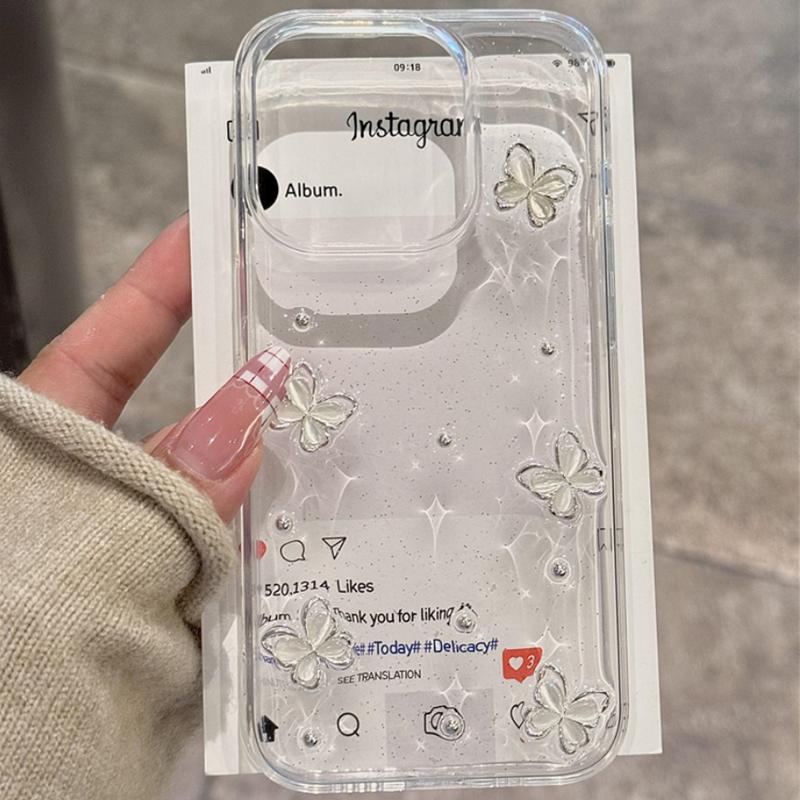 Luxury 3D Butterfly Bling Glitter Clear Phone Case For iPhone 17 16 15 14 13 12 11 Pro Max Plus Soft Shockproof Protective Cover