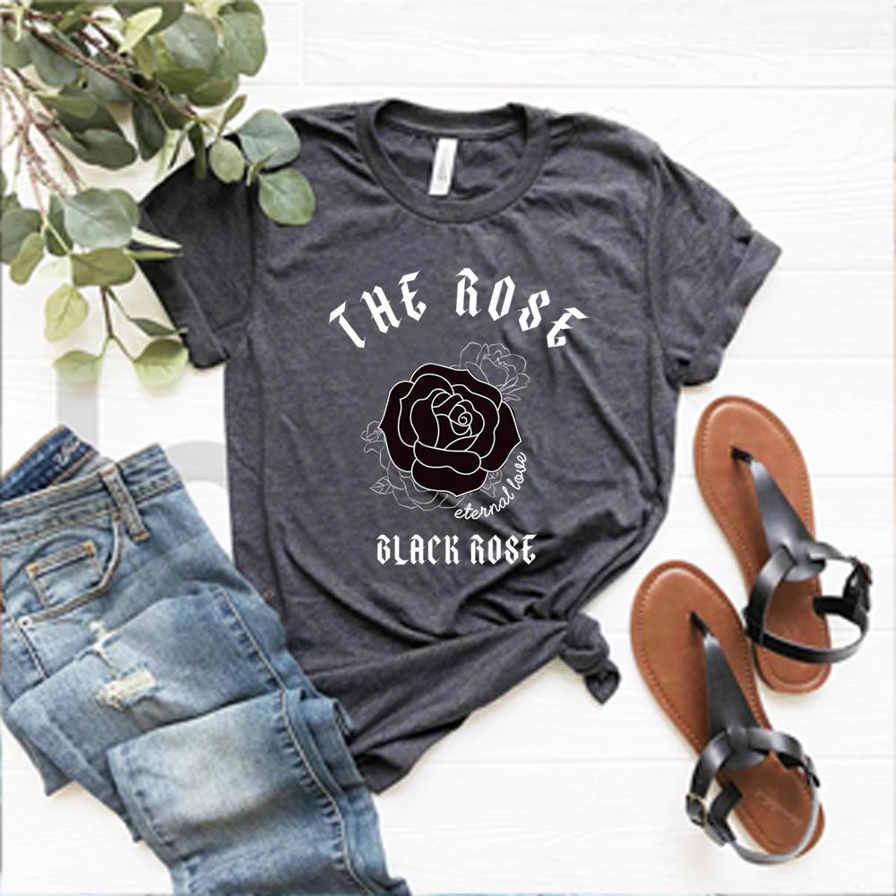 Retro The Rose Kpop Shirts Kpop Concert Shirt Kpop Tees Korean Rock Tops Y2k Top Black Rose Gift Unisex Short Sleeves Tops