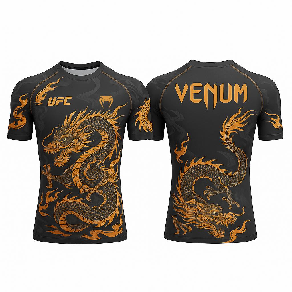 T-shirt Sportiva da Uomo UFC Leggera Traspirante Asciugatura Rapida Collo Tondo Manica Corta Top per Allenamento in Palestra Fitness Confortevole MMA Boxe Te