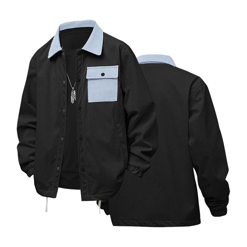 Spring and Autumn Corduroy Color Matching Denim Collar Leisure Sports Men's Jacket Coat
