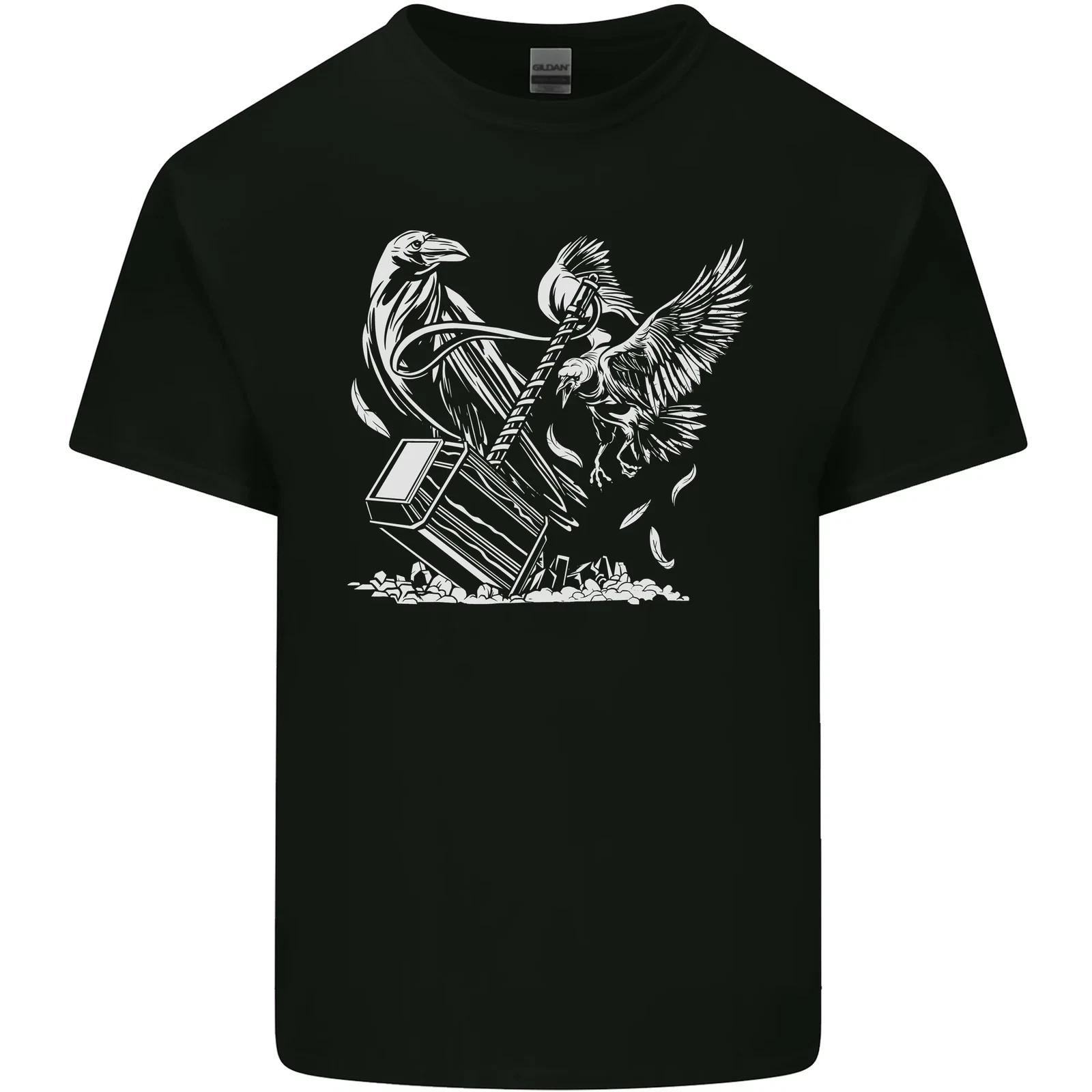 Viking Hammer and Raven Kids T-Shirt Childrens 2XL