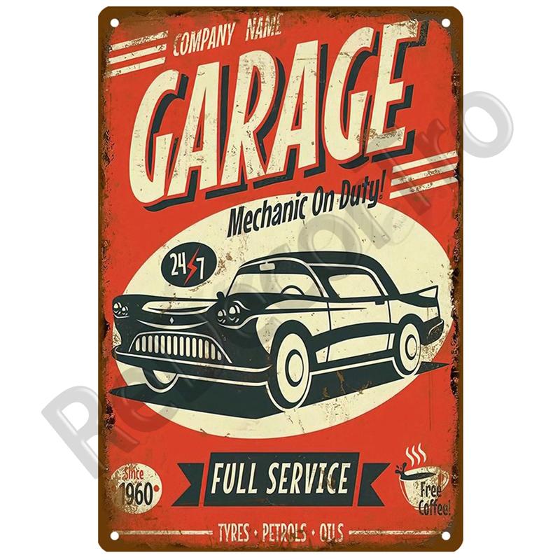 Garage Bil Retro Dekorativt Hus Metallskylt Plåt Affischer På Väggen Plåtskylt Vintage Affisch Dekor Väggkonst Rumsdekoration