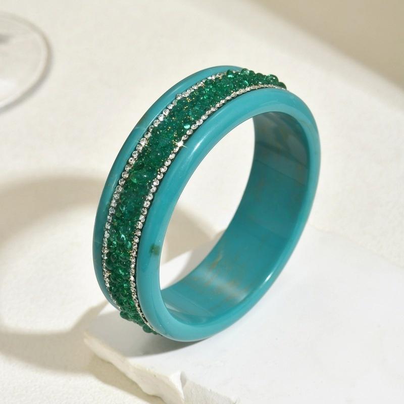 Elegant Rhinestone Bangles Fashion Imitation Turquoise Round Wide Bangles Bohemian Bracelets For Women Men New Gift Jewelry