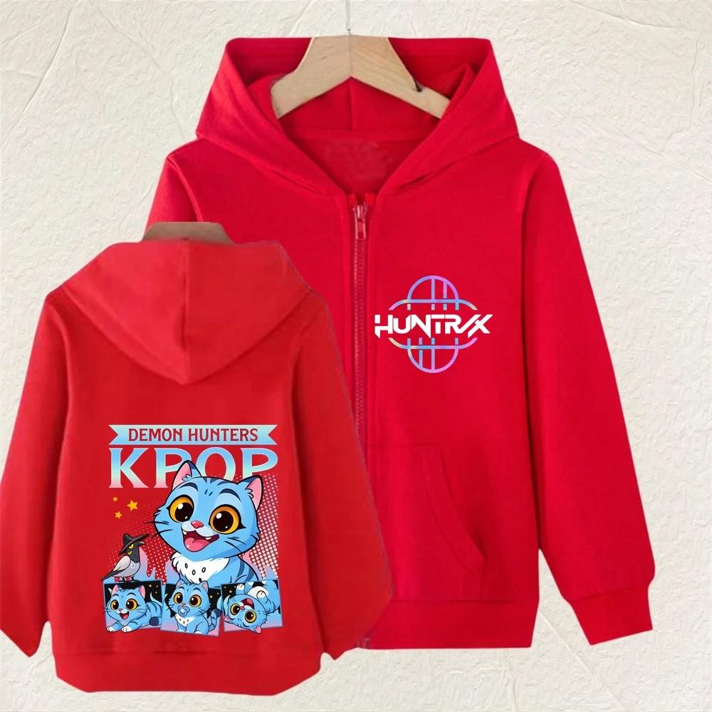 Kpop Demon Hunters Zip Up Hoodie Girls Boys Fashion Long Sleeves Loose Casual Zipper Sweatshirt