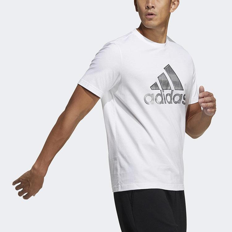 Adidas Logo Print Sports Crew Neck T-Shirt Men Tops White GP0973