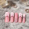 24Pcs Long French Tip Press on Nails, 3D Pink Bow Rhinestone Stick-on Nails for Women, Removable Full Cover Glue on Fake Nails