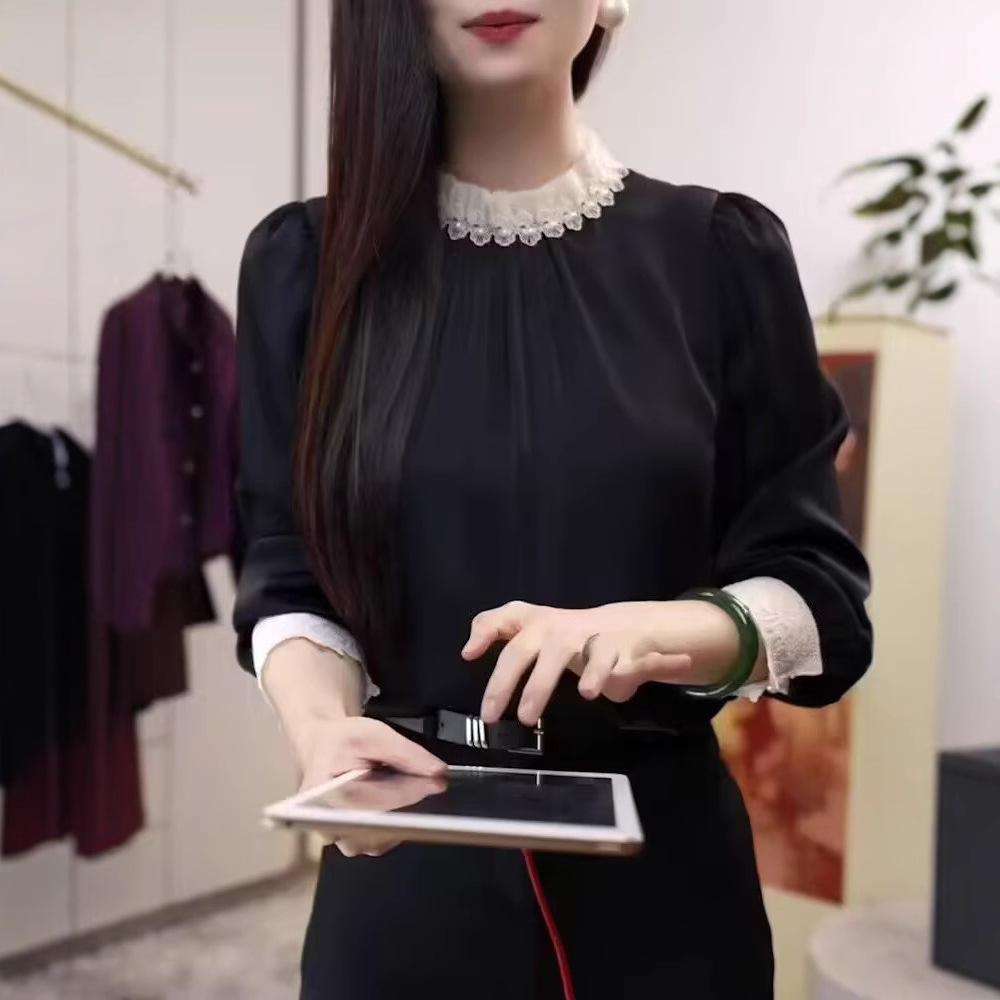 

Women s Retro Gold Velvet Round Neck Shirt – 2025 Spring/Autumn Loose Design One Size