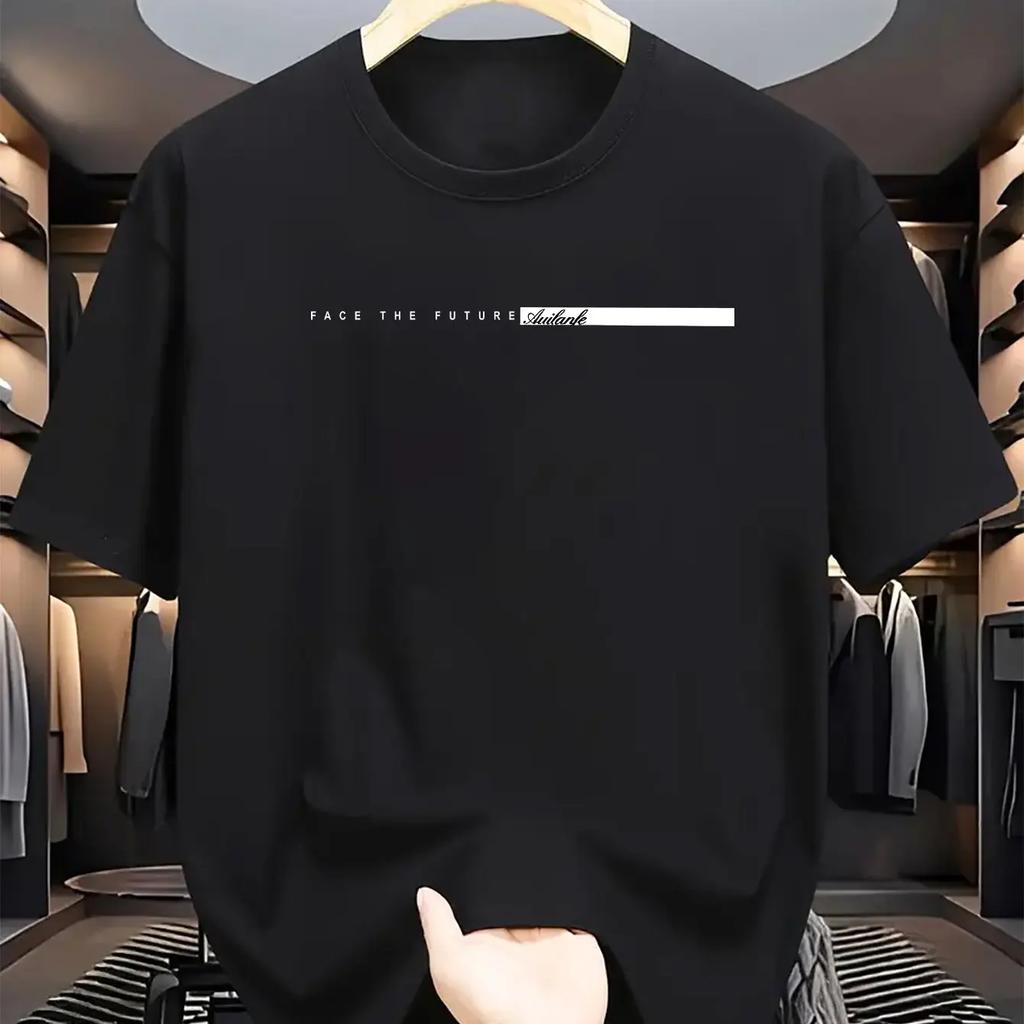 2025 Summer Men's 100_ Cotton Casual Loose Large Letter Printed Round Neck Short Sleeve T-Shirt Tops High Street Unisex Style