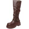 Schwarze Plateaustiefel Damen 2025 neu Merad Spice Girls Ritterstiefel Western Cowboy Stiefel