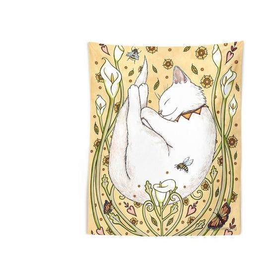 Cat Flower Wall Tapestry 75x100