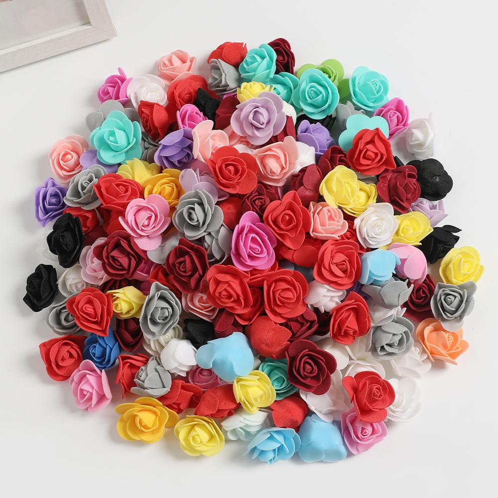 100/200Pcs Artificial Rose Flowers Heads 4cm Foam Fake Flowers For Home Room Decor Outdoor Garden Party Bride Wedding Decoration