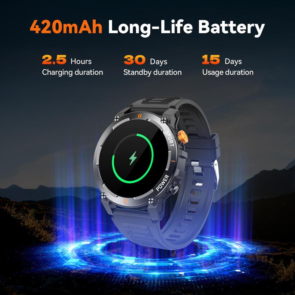 men smartwatch, Bluetooth call, LED Flashlight, IP67 waterproof fitness tracker, pedometer, music player, weather, outdoor sports fitness watch