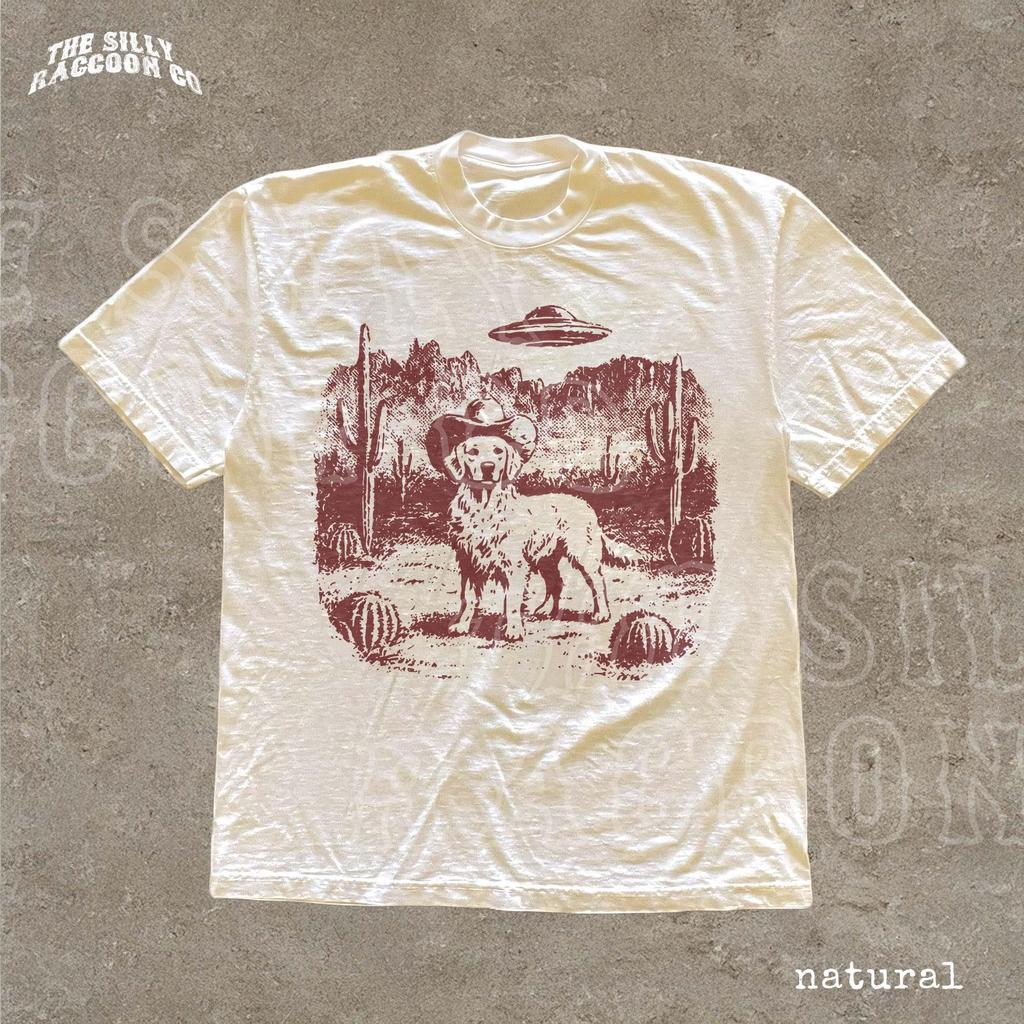 Golden Retriever UFO Shirt Western Cowboy Dog Tee Retro Alien Dog Lover Gift Vintage Desert Graphic Shirt