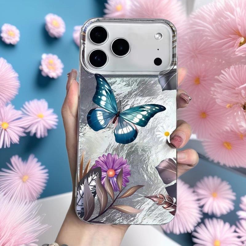 Cute Blue Butterfly Printed Transparent Hard Phone Case Compatible With Apple Iphone